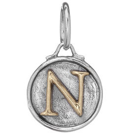 Waxing Poetic Chancery Insignia Charm- Silver/Brass- Letter N