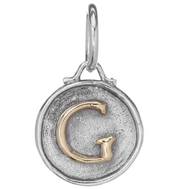 Waxing Poetic Chancery Insignia Charm- Silver/Brass- Letter G