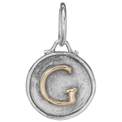 Waxing Poetic Chancery Insignia Charm- Silver/Brass- Letter G