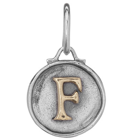 Waxing Poetic Chancery Insignia Charm- Silver/Brass- Letter F