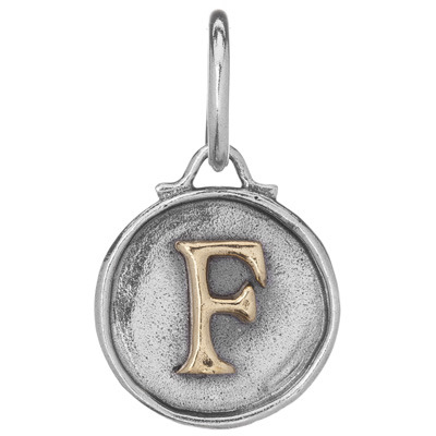 Waxing Poetic Chancery Insignia Charm- Silver/Brass- Letter F