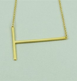 Cool and Interesting - Gold Plated Large Sideways Initial Necklace - T