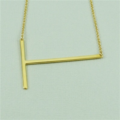 Cool and Interesting - Gold Plated Large Sideways Initial Necklace - T