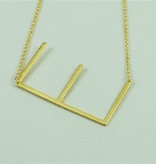 Cool and Interesting - Gold Plated Large Sideways Initial Necklace - E