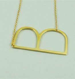 Cool and Interesting - Gold Plated Large Sideways Initial Necklace - B