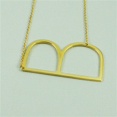 Cool and Interesting - Gold Plated Large Sideways Initial Necklace - B