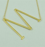 Cool and Interesting - Gold Plated Large Sideways Initial Necklace - M
