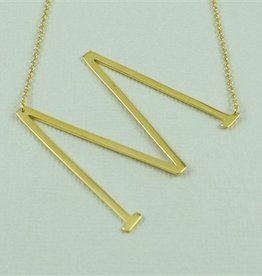 Cool and Interesting - Gold Plated Large Sideways Initial Necklace - M
