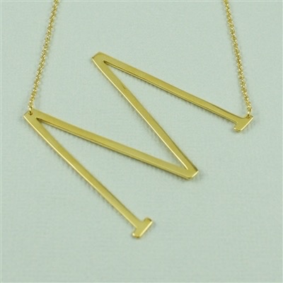 Cool and Interesting - Gold Plated Large Sideways Initial Necklace - M