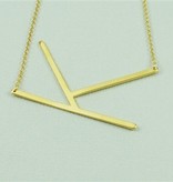 Cool and Interesting - Gold Plated Large Sideways Initial Necklace - K