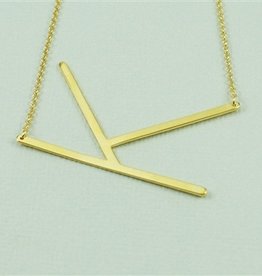 Cool and Interesting - Gold Plated Large Sideways Initial Necklace - K