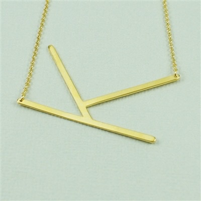 Cool and Interesting - Gold Plated Large Sideways Initial Necklace - K