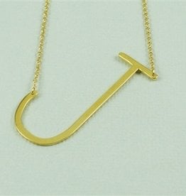 Cool and Interesting - Gold Plated Large Sideways Initial Necklace - J