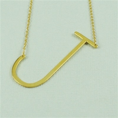 Cool and Interesting - Gold Plated Large Sideways Initial Necklace - J ...