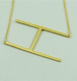 Cool and Interesting - Gold Plated Large Sideways Initial Necklace - H