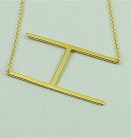 Cool and Interesting - Gold Plated Large Sideways Initial Necklace - H