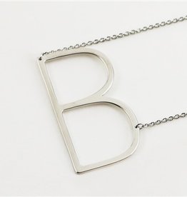 Cool and Interesting - Silver Plated Large Sideways Initial Necklace - B