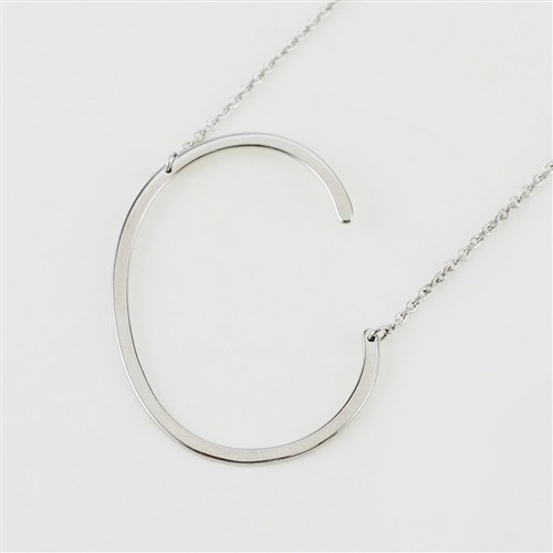 Cool and Interesting - Silver Plated Large Sideways Initial Necklace - C