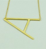 Cool and Interesting - Gold Plated Large Sideways Initial Necklace - A