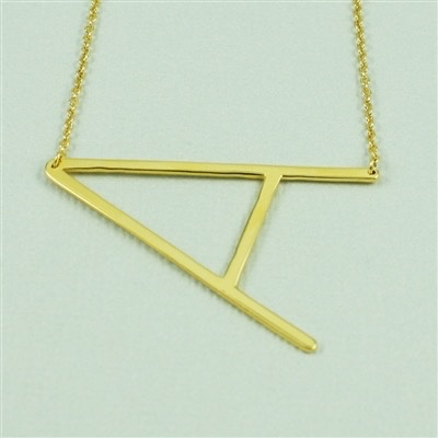 Cool and Interesting - Gold Plated Large Sideways Initial Necklace - A