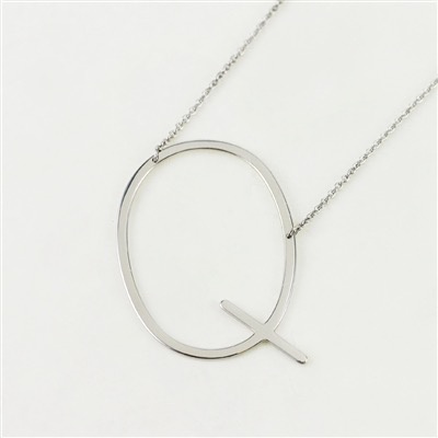 Cool and Interesting - Silver Plated Large Sideways Initial Necklace - Q