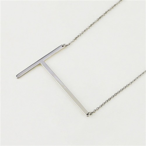 Cool and Interesting - Silver Plated Large Sideways Initial Necklace - T