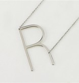 Cool and Interesting - Silver Plated Large Sideways Initial Necklace - R