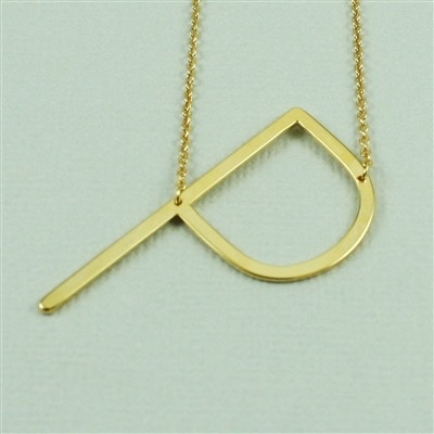 Cool and Interesting - Gold Plated Large Sideways Initial Necklace - P