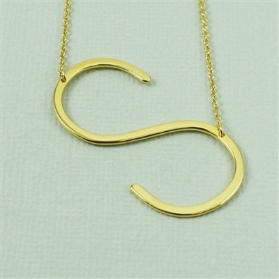 Cool and Interesting - Gold Plated Large Sideways Initial Necklace - S