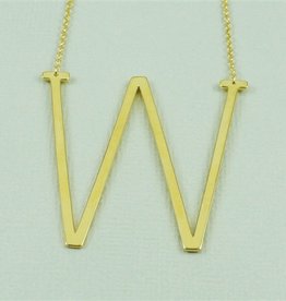 Cool and Interesting - Gold Plated Large Sideways Initial Necklace - W