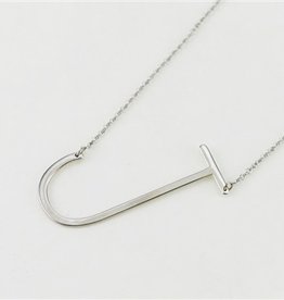 Cool and Interesting - Silver Plated Large Sideways Initial Necklace - J