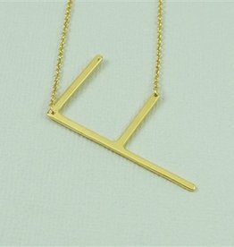 Cool and Interesting - Gold Plated Large Sideways Initial Necklace - F