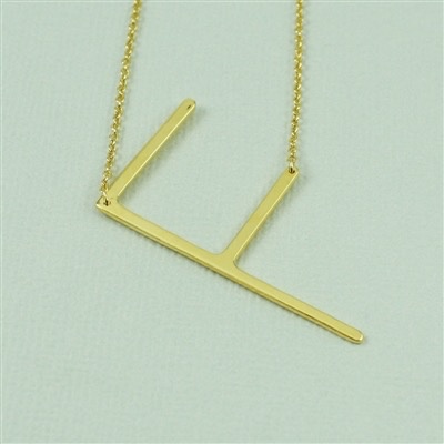 Cool and Interesting - Gold Plated Large Sideways Initial Necklace - F