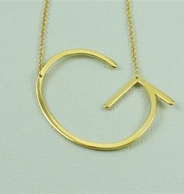Cool and Interesting - Gold Plated Large Sideways Initial Necklace - G
