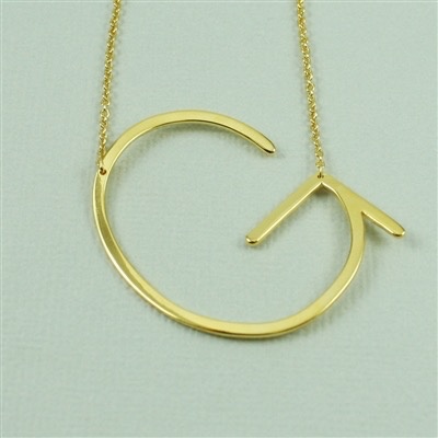 Cool and Interesting - Gold Plated Large Sideways Initial Necklace - G