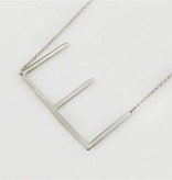 Cool and Interesting - Silver Plated Large Sideways Initial Necklace - E