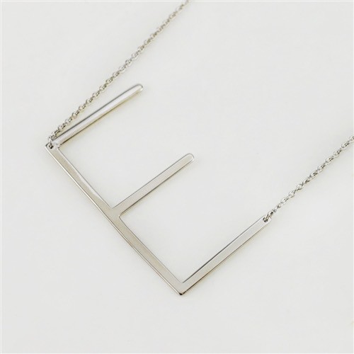 Cool and Interesting - Silver Plated Large Sideways Initial Necklace - E