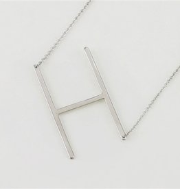 Cool and Interesting - Silver Plated Large Sideways Initial Necklace - H