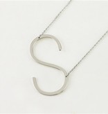 Cool and Interesting - Silver Plated Large Sideways Initial Necklace - S