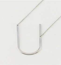 Cool and Interesting - Silver Plated Large Sideways Initial Necklace - U