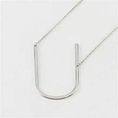 Cool and Interesting - Silver Plated Large Sideways Initial Necklace - U