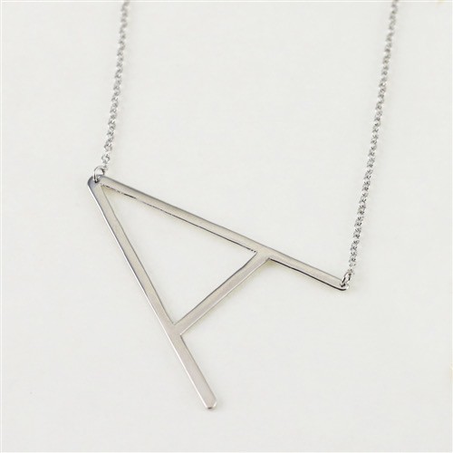 Cool and Interesting - Silver Plated Large Sideways Initial Necklace - A