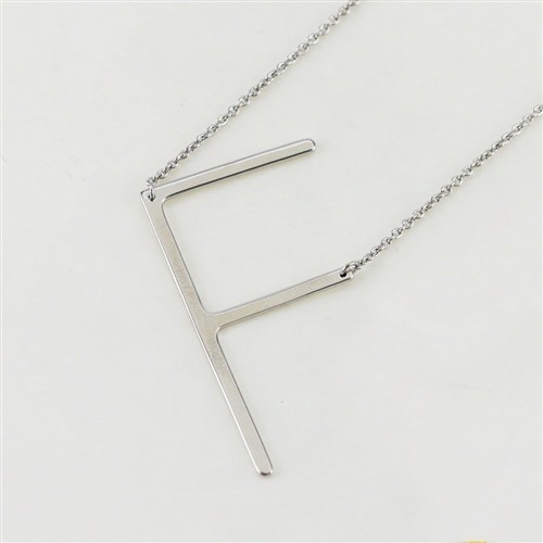 Cool and Interesting - Silver Plated Large Sideways Initial Necklace - F