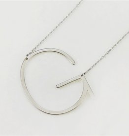 Cool and Interesting - Silver Plated Large Sideways Initial Necklace - G