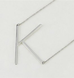 Cool and Interesting - Silver Plated Large Sideways Initial Necklace - K