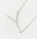 Cool and Interesting - Silver Plated Large Sideways Initial Necklace - Y