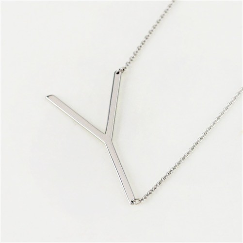 Cool and Interesting - Silver Plated Large Sideways Initial Necklace - Y