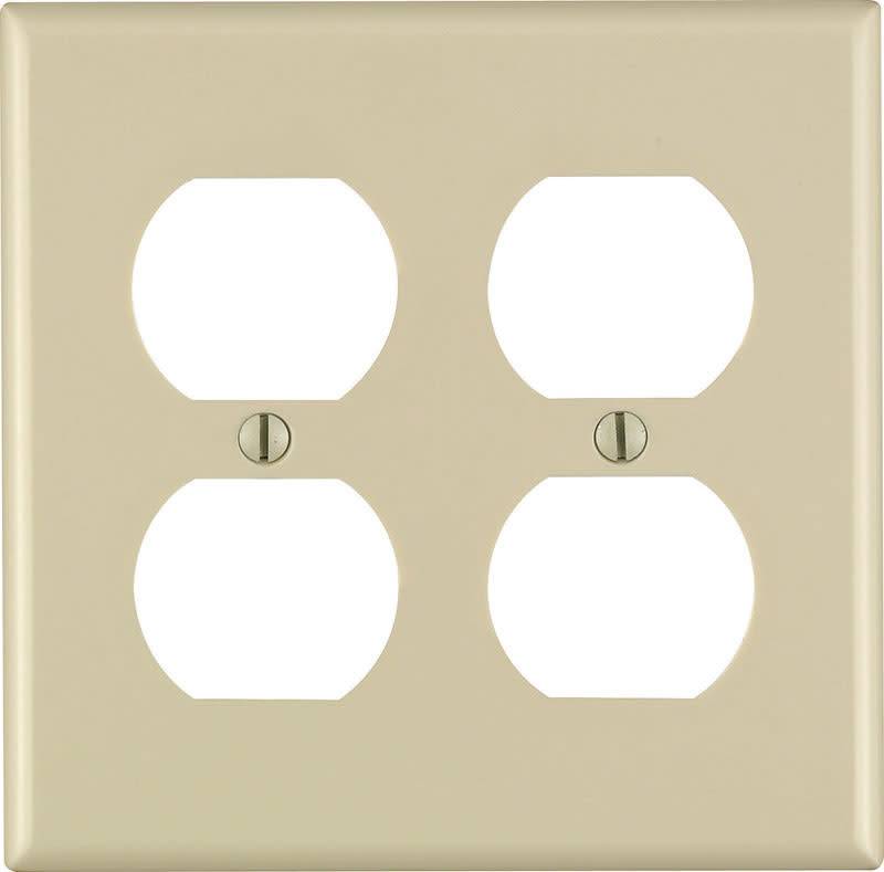 LEVITON IVORY SMOOTH PLASTIC OUTLET PLATE 2 GANG BULK - 86016