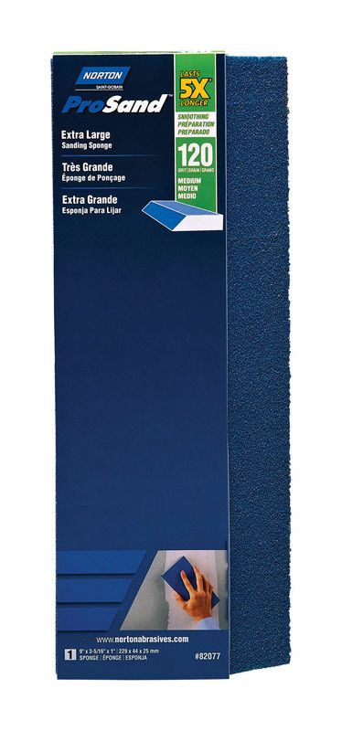 NORTON ABRASIVES PROSAND X-LRG SGL ANGLE SANDING SPONGE 9X3-5/16X1" MEDIUM - 120 GRIT