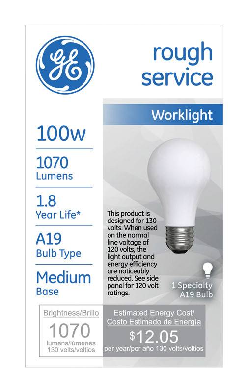 GENERAL ELECTRIC 100W A19 ROUGH SERVICE MEDIUM BASE